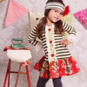 GIGGLE MOON Striped Floral Dress w Lace 4T